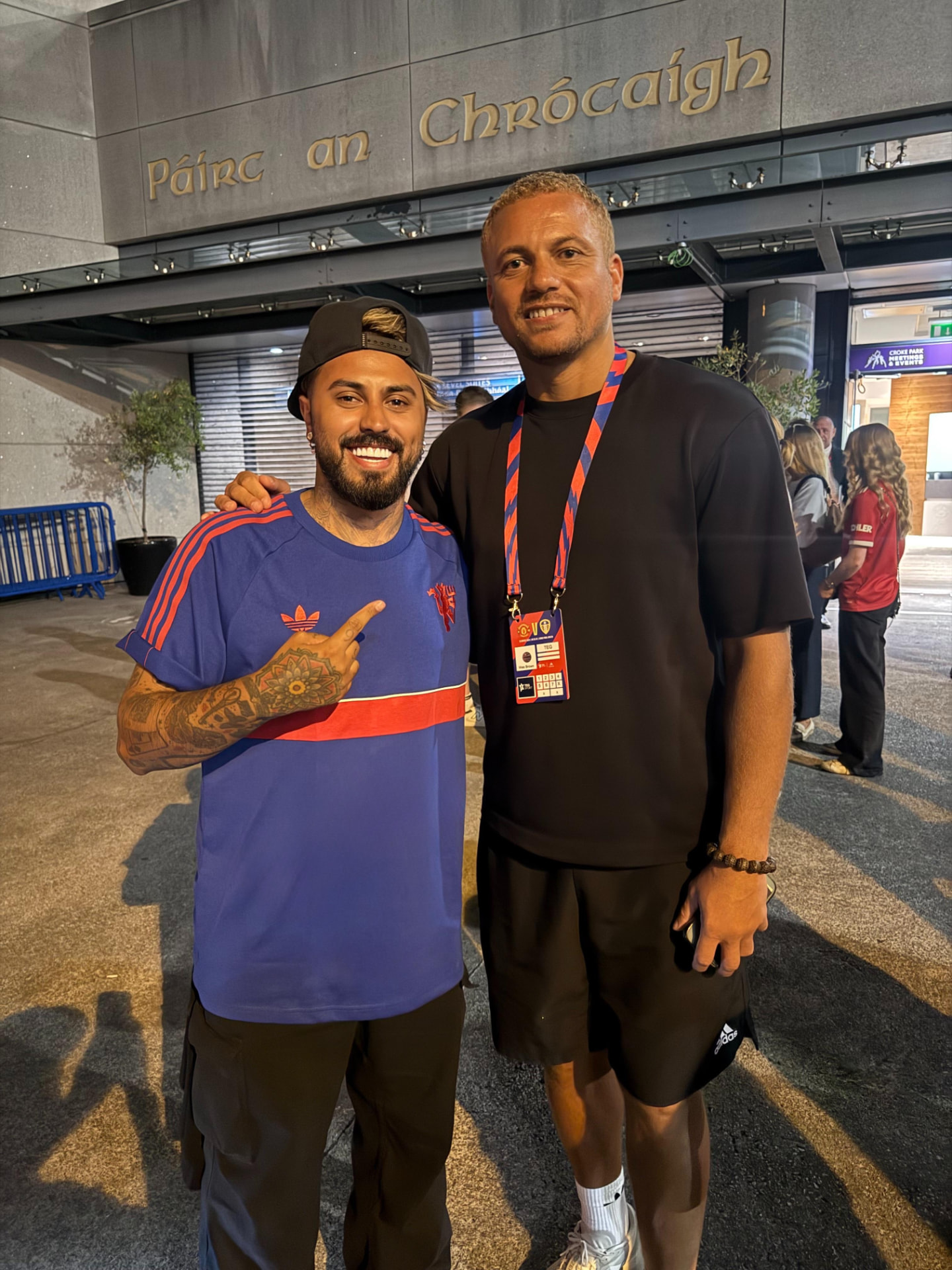Gerryn Hussain with Wes Brown outside Croke Park